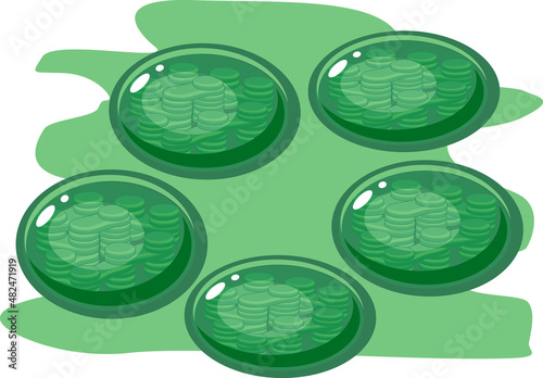 Group of chloroplasts on green background
