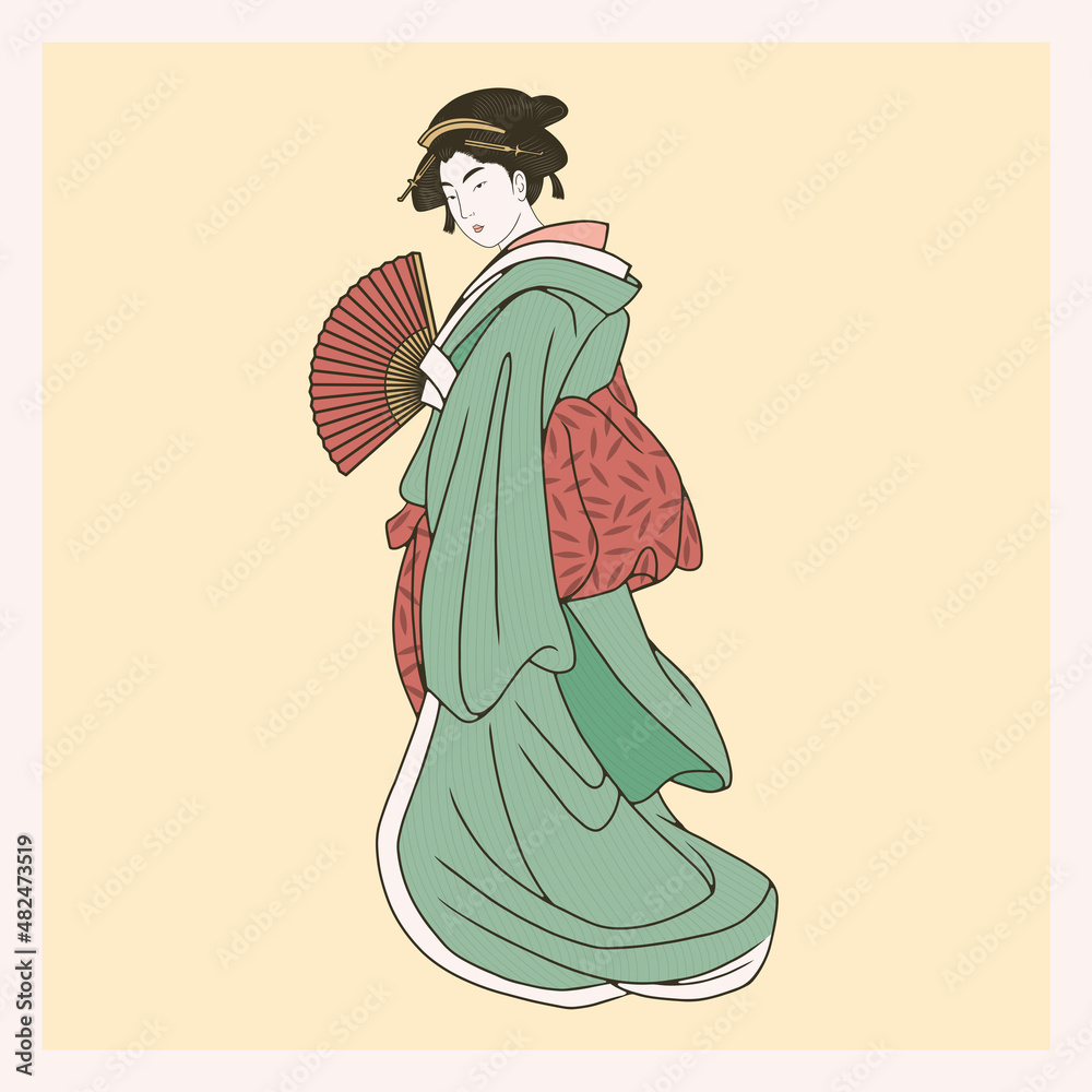 Isolated colored japanese geisha with traditional clothes Vector illustration