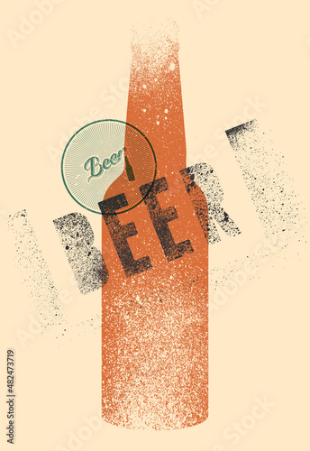 Beer bottle typographic stencil spray grunge style poster design. Calligraphic beer grunge stamp. Retro vector illustration.