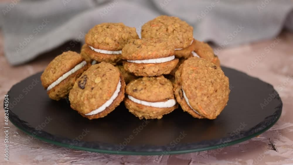 Carrot Cake Sandwich Cookies With Cream Cheese Filling.