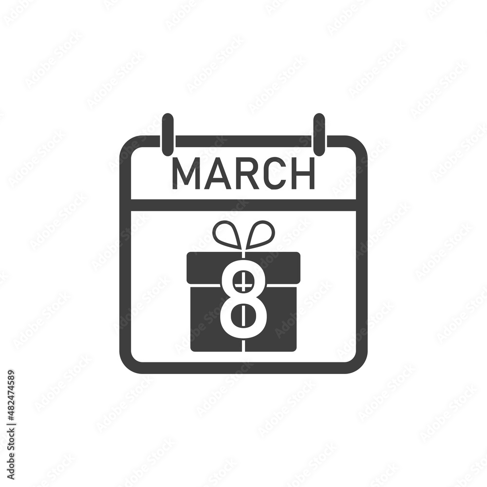 Calendar icon for March 8. March 8 on a white background. Calendar icon for March 8. March 8 on a white background.