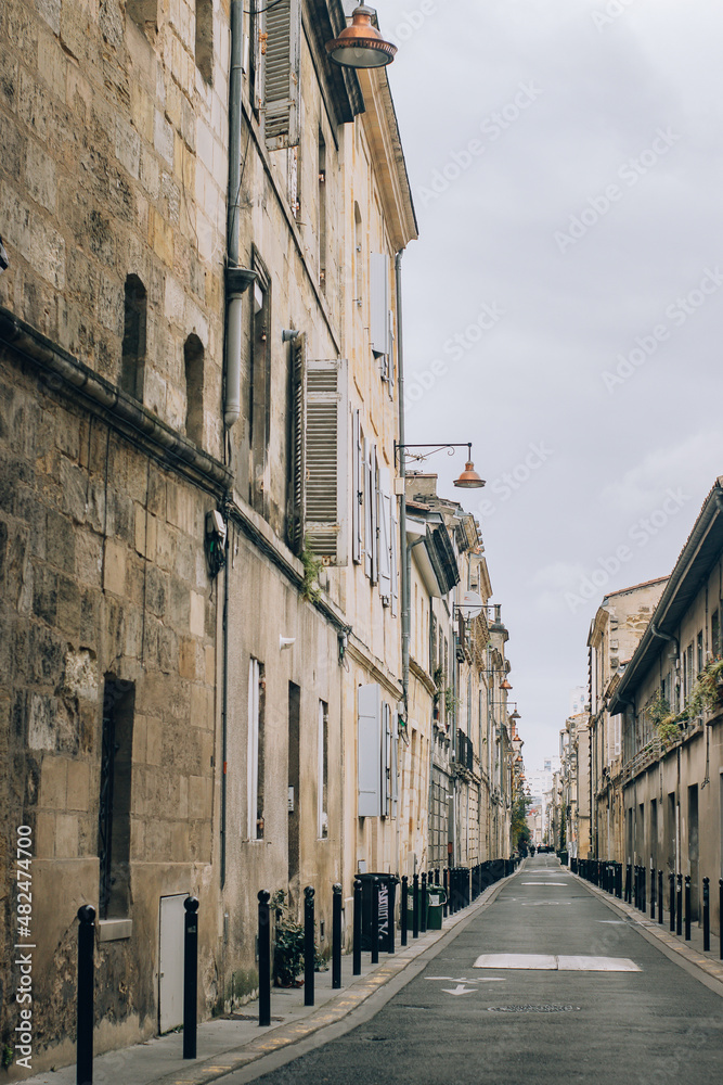 Fototapeta premium calle de adoquines en el centro de la ciudad. edificios, calle, hierbas