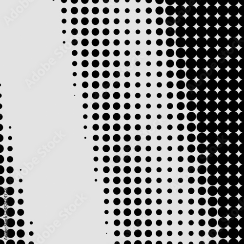 White and black circles, gradient halftone background. 