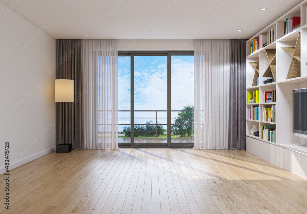 Obraz premium Illustration 3D rendering large luxury modern bright interiors Living room mockup computer digitally generated image