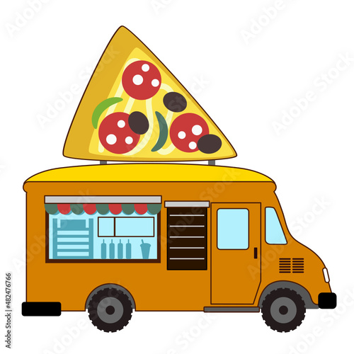 Pizza fast food truck svg vector illustration