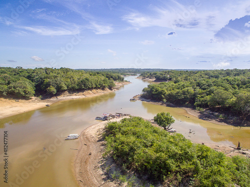Aerial view of the Tarumã-mirim river, in the city of Manaus. The dry season, also called the Amazonian winter, lowers the level of rivers, making transport more difficult.