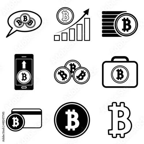 Bitcoin Flat Icon Set Isolated On White Background