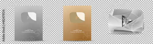 Gold, Silver and Diamond Play Button Award for the number of subscribers. Vector illustration EPS 10.