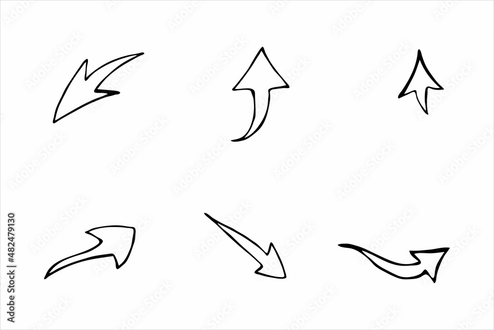 Obraz premium Abstract arrows doodles collection hand drawn, black and white vector illustration