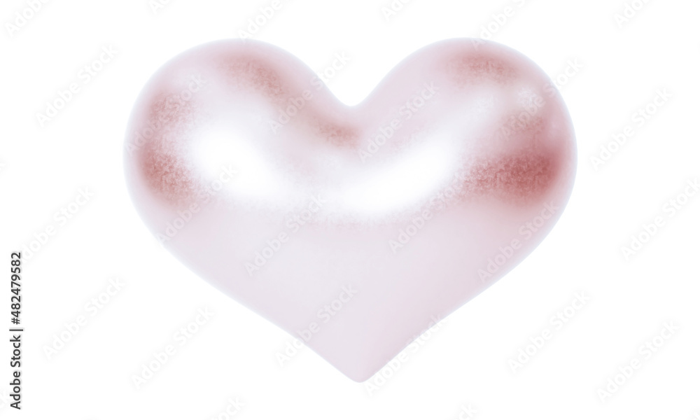 Pearl heart on white background for happy valentines day, 3D Rendering