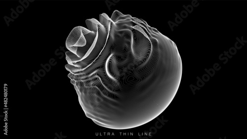 Distorted line spheres. Vector thin line glitch geometry.