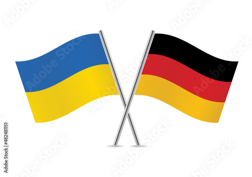 Ukraine and Germany flags. Ukrainian and German flags isolated on white background. Vector illustration.