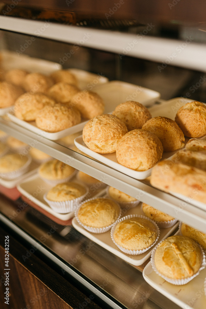 Bakery - Showcase with pão de queijo and baked goods