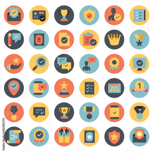 Approve and award icons set. Check marks, ticks. Modern graphic design concepts, simple colorful elements collection. Vector color icons