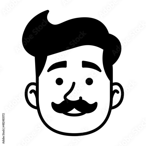 Isolated monochrome avatar of a man with mustache Vector illustration