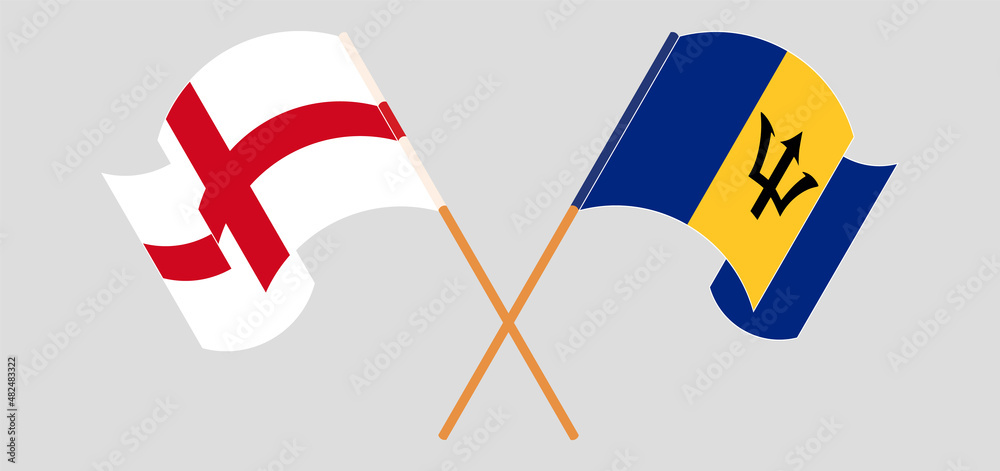 Crossed and waving flags of England and Barbados Crossed and waving flags of England and Barbados