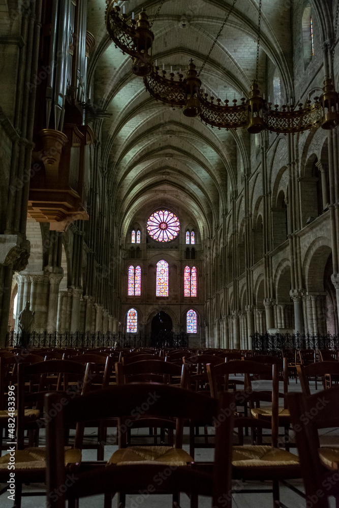 Interieurs of old gothic Roman Catholic church  in central part of old French city Reims, France