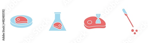 Cellular agriculture vector icon set, cultured beef illustrations, lab-grown meat, isolated on white background