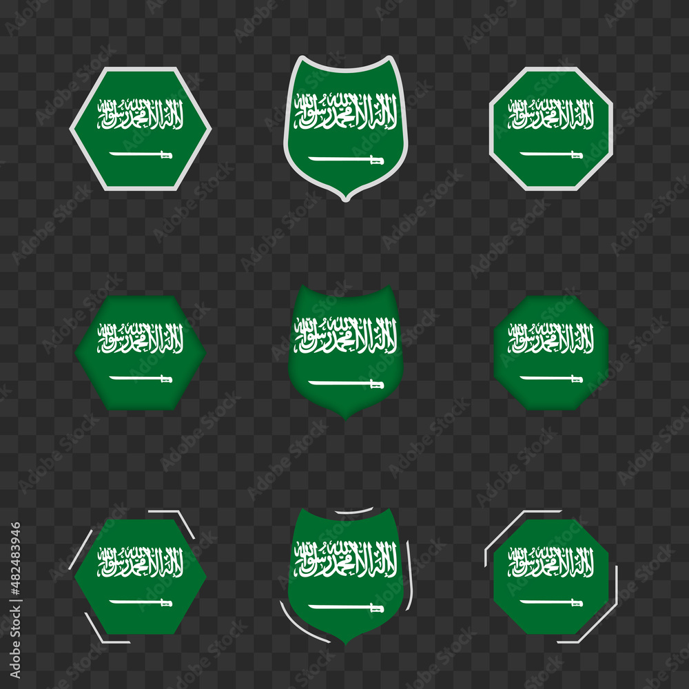National symbols of Saudi Arabia on a dark transparent background, vector flags of Saudi Arabia. National symbols of Saudi Arabia on a dark transparent background, vector flags of Saudi Arabia.