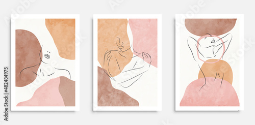 Woman One Line Drawing Prints with abstract shapes. Female Figure Creative Contemporary Abstract Line Drawing. Beauty Fashion Female Figure. Vector Minimalist Design for Wall Art, Print, Card, Poster.