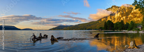 Lake Attersee in Alps mountains, Austria. Beautiful sunset landscape. 