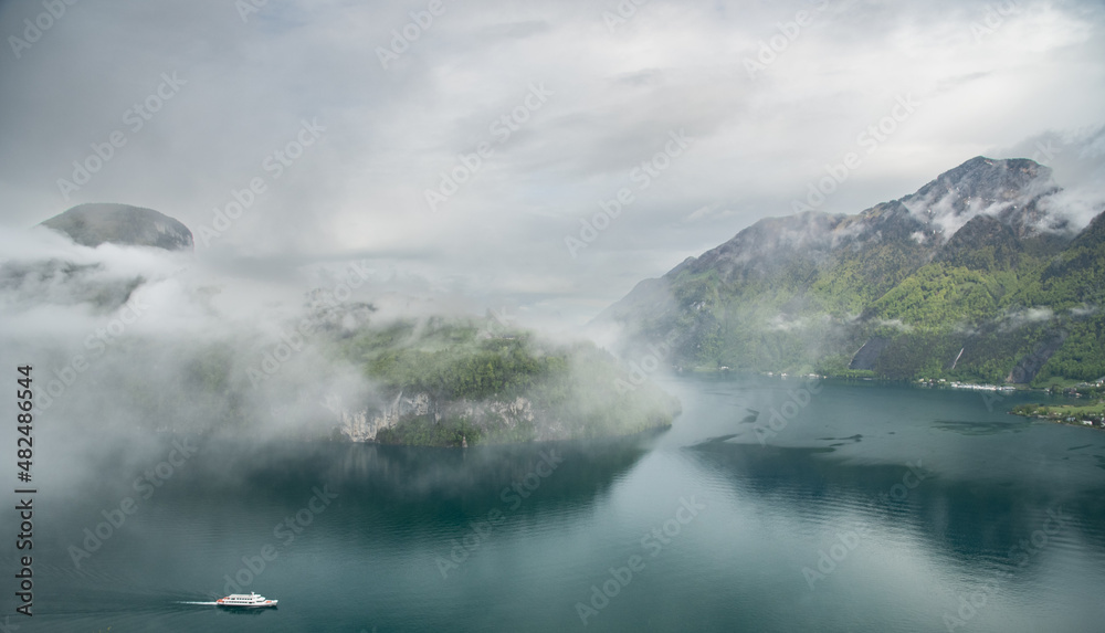 foggy over lake Lucerne in Switzerland
