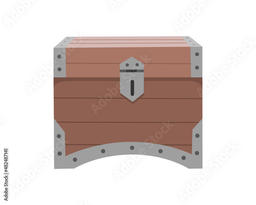 Chest box. Ancient treasure box or pirate closed wooden container. Vector cartoon icon coffer isolated on white background