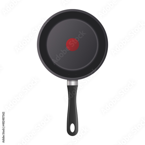 Realistic frying pan in top view isolated on white background