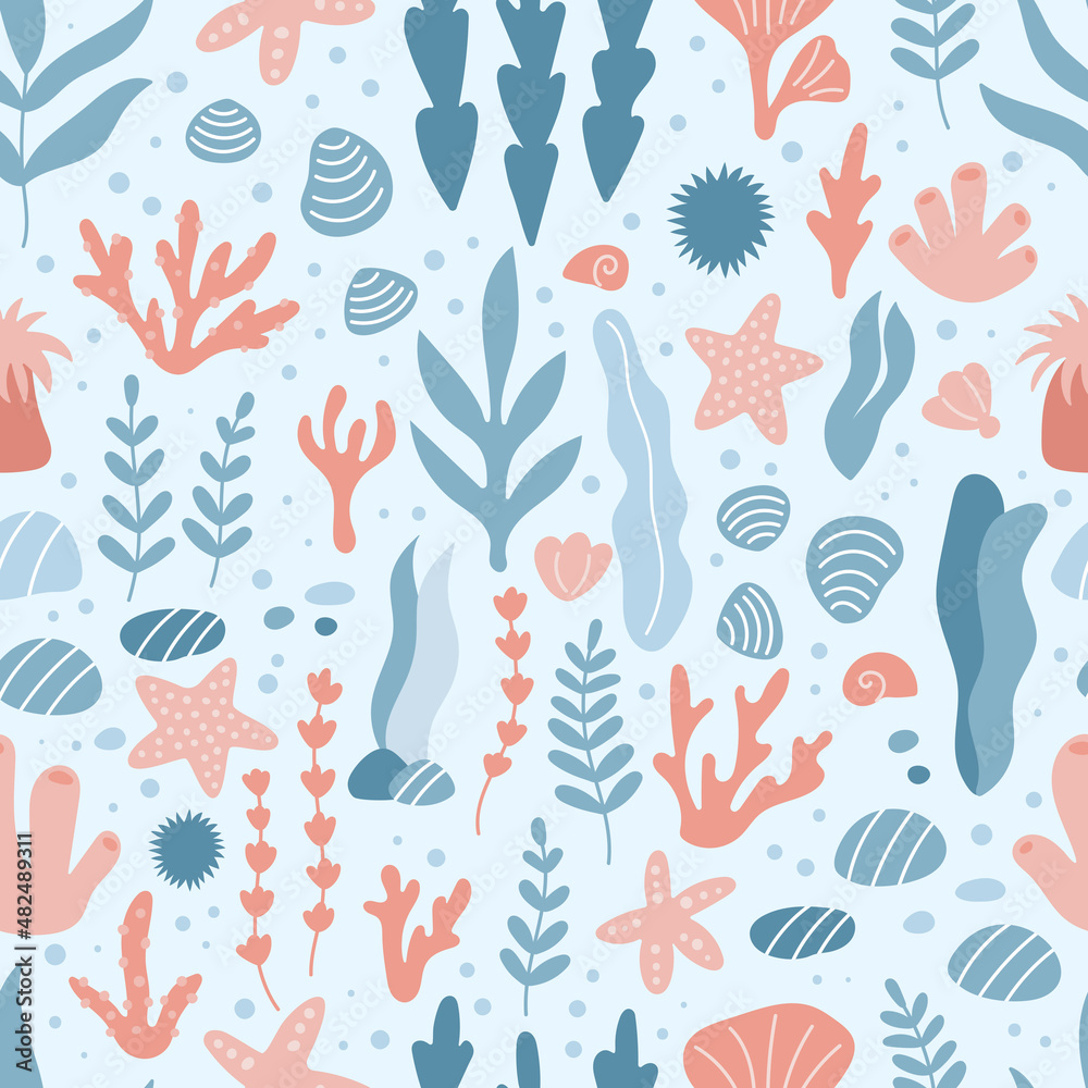 custom made wallpaper toronto digitalChildish vector seamless pattern with underwater ocean plants. Sea marine life. Coral reefs. Hand drawn seaweeds, stones, marine algae and shells.