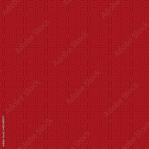 Greek key vector seamless pattern, chinese oriental ornament, fret texture, red asian background, japanese banner. Abstract ethnic illustration