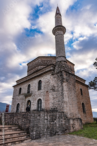 Ioannina city in Greece, Aslan Pasha Tzami, the lake with the island of Kyra Frosini or nissaki. photo