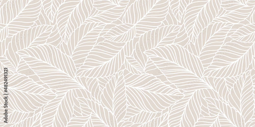 Elegant seamless pattern with delicate leaves. Vector Hand drawn floral background. - obrazy, fototapety, plakaty 