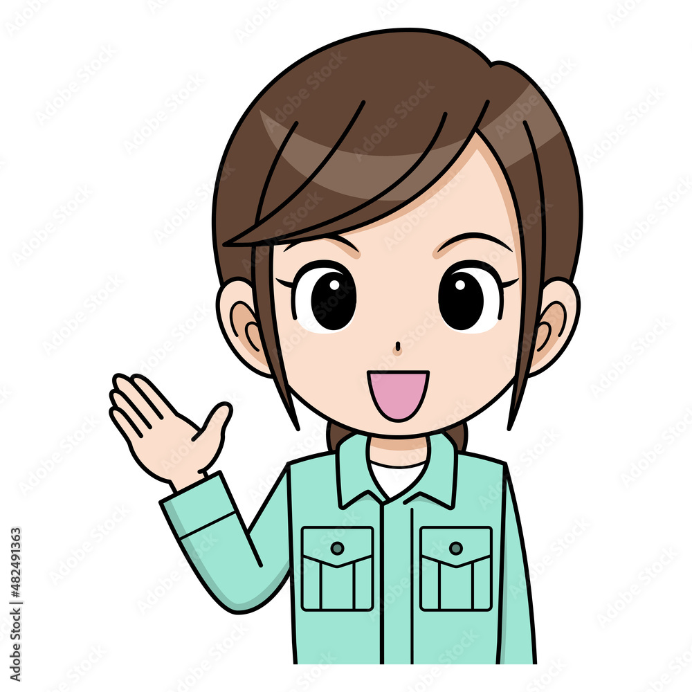 案内する作業員の女性 案内する作業員の女性