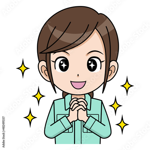 感激する作業員の女性
