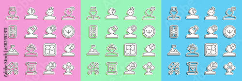 Set line Schizophrenia, Yin Yang symbol, Psychology, Dreams, Solution problem psychology, Sedative pills, Male doctor and Insomnia icon. Vector