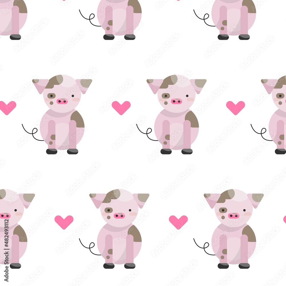 Сute vector illustration with pig seamless pattern for background