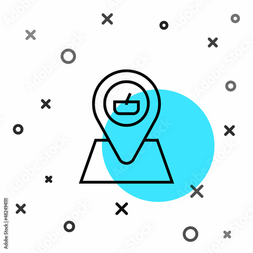 Black line Picnic location icon isolated on white background. Random dynamic shapes. Vector