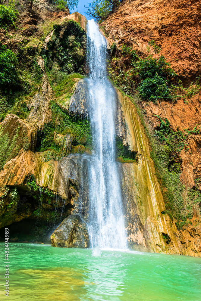 Beautiful waterfall located in Oaxaca, Mexico. Turquoise water. Santiago Apoala, Mexico