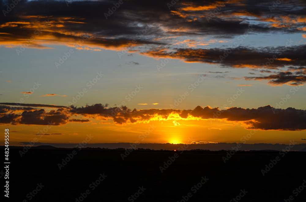 Sunset in the savannah, Amboseli, Kenya, Africa Sunset in the savannah, Amboseli, Kenya, Africa