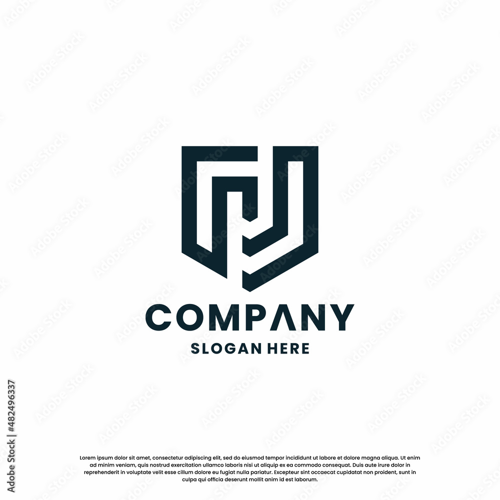 Obraz premium creative monogram letter J with shield combination logo design template