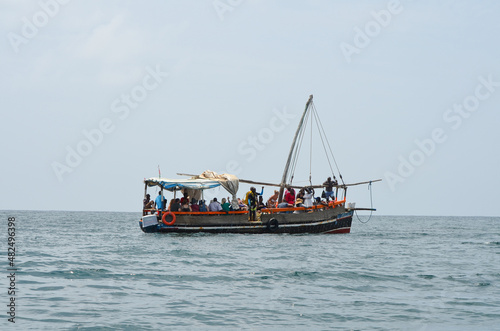 ship with tourists before snorkeling in the indian ocean diani beach