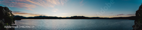 panoramic sunset by the lake