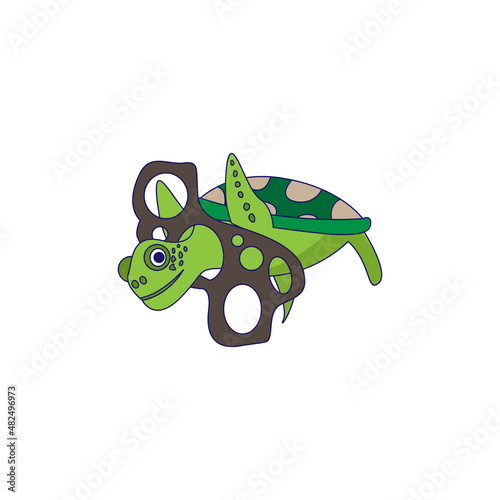 Isolated turtle trapped in six pack plastic rings Vector illustration