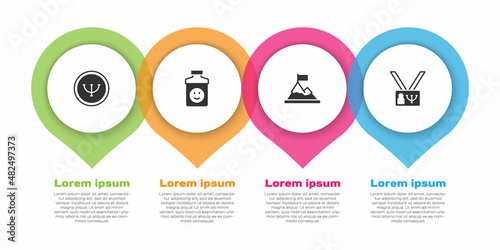 Set Psychology, Antidepressants, Mountains with flag on top and . Business infographic template. Vector