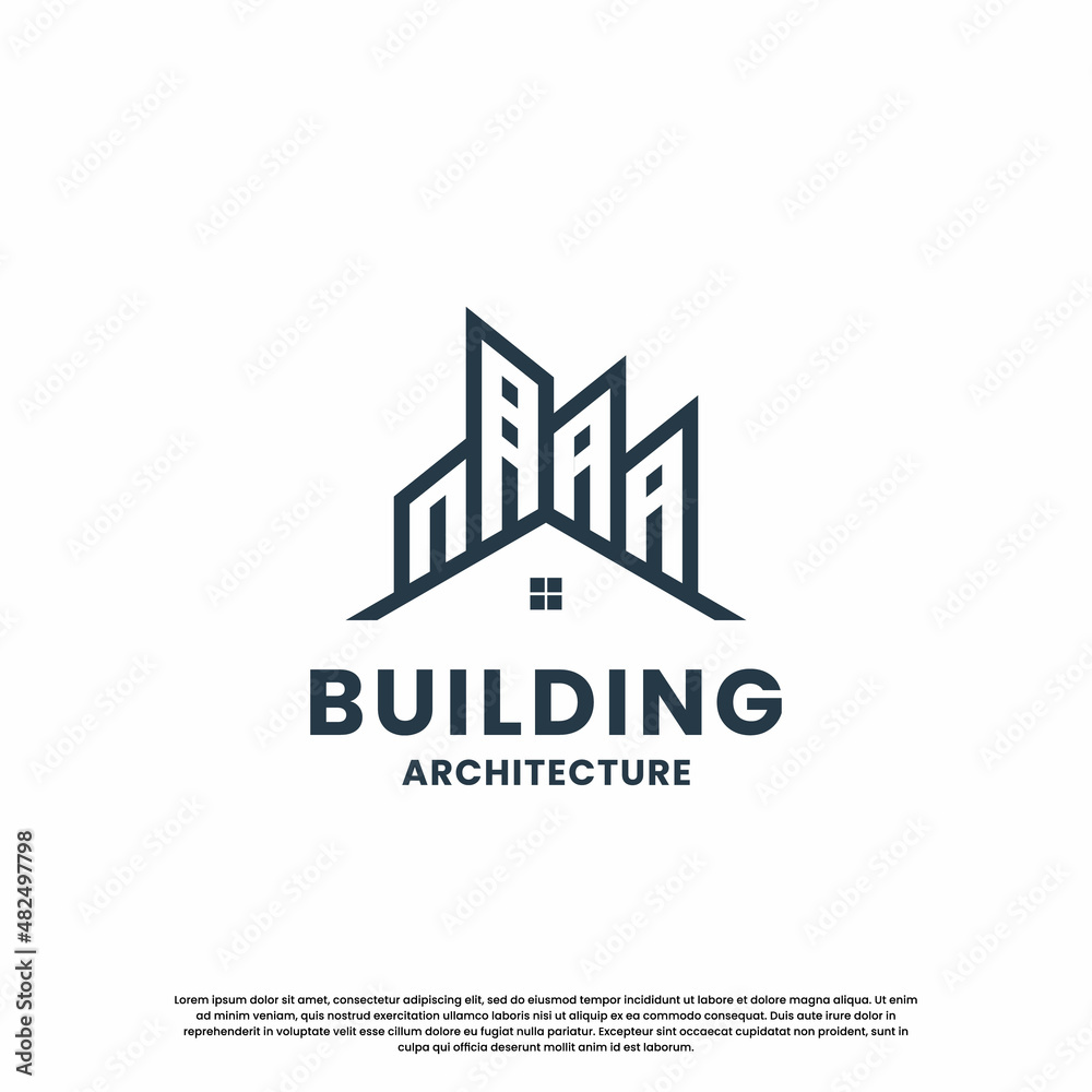 minimalist building logo design combine house with skyscraper