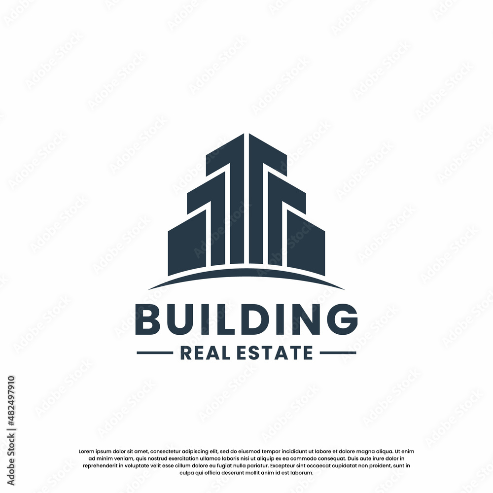 minimalist building logo design combine house with skyscraper