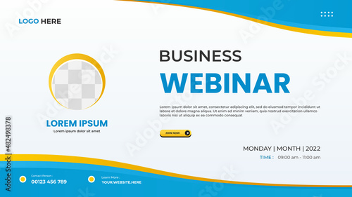 Business webinar website banner template with circle frame and white background