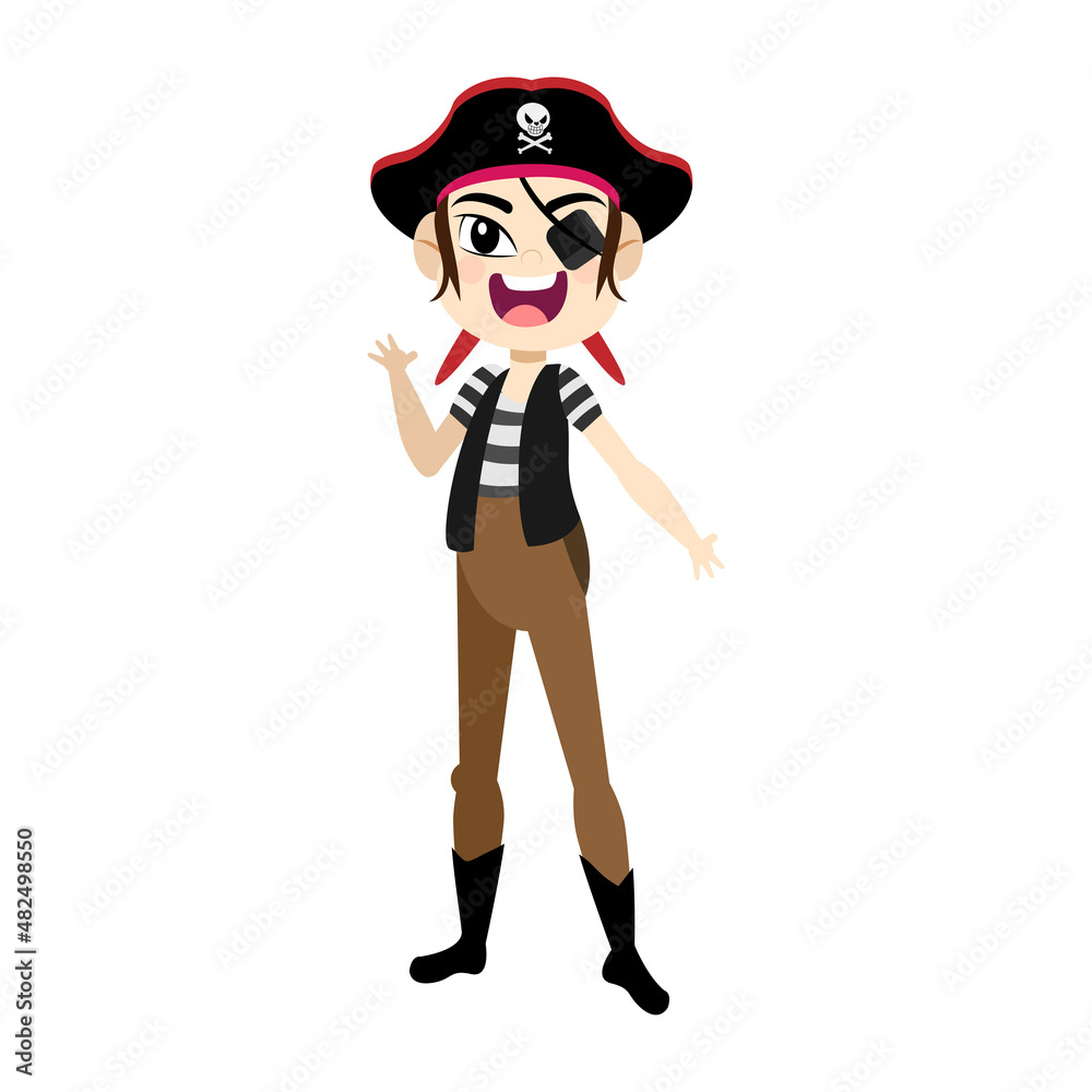 Isolated kid with a costume of pirate Vector illustration