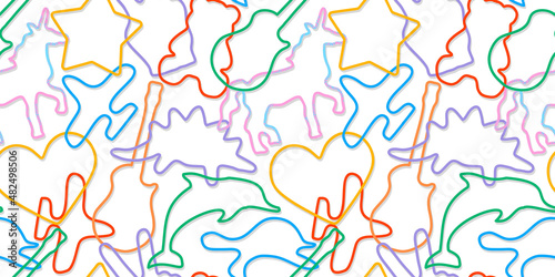 Funny abstract animal shape seamless pattern. Children toy wrist band decoration background, colorful kid backdrop.