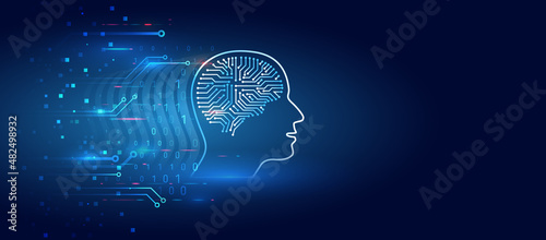 Technology and engineering web background. Future internet technology. Futuristic Cyber brain Web banner. Artificial intelligence business concept.